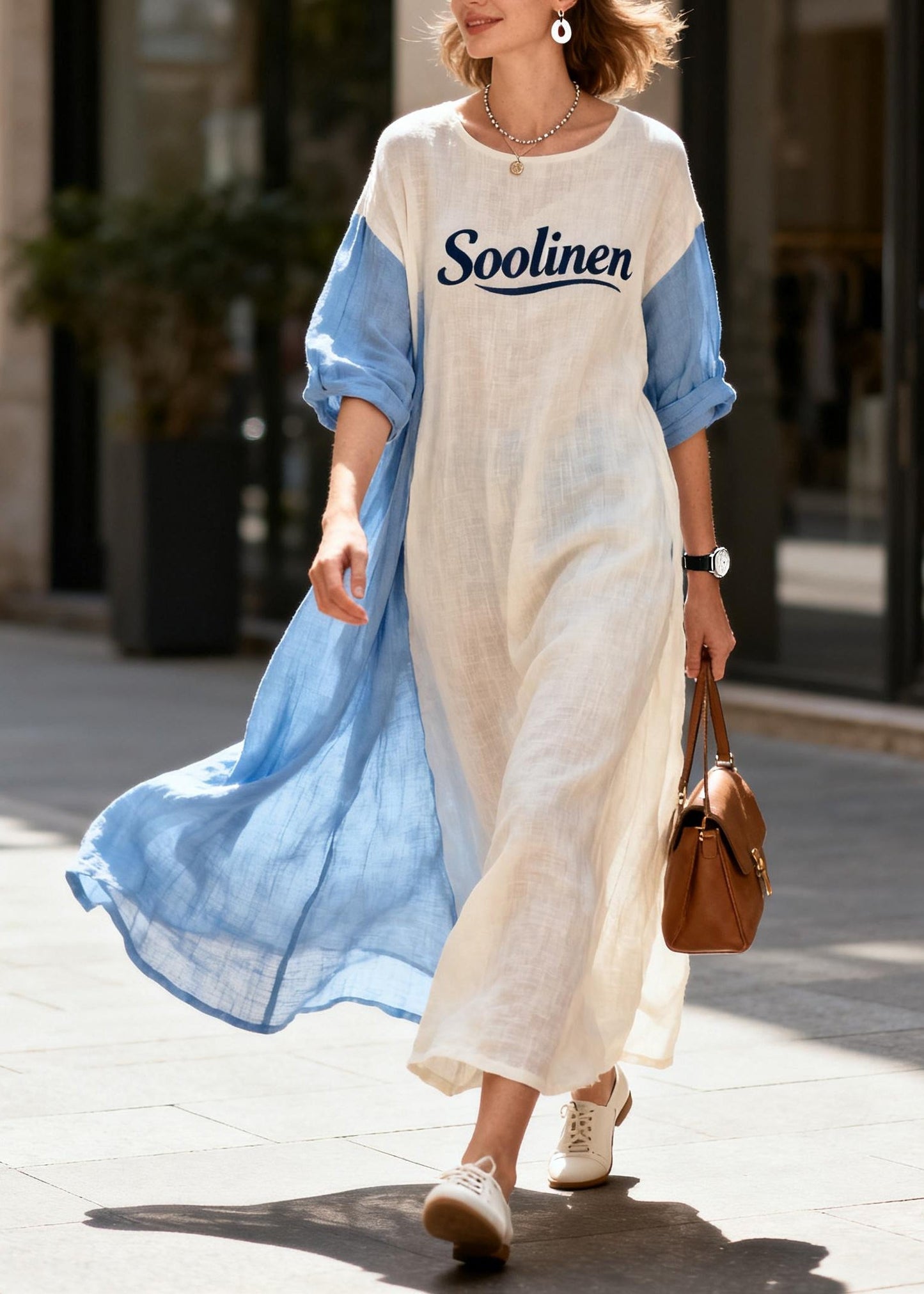 Beautiful White Oversized Patchwork Cotton Maxi Dresses Summer