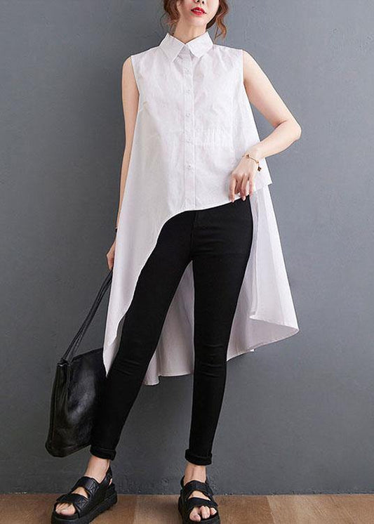 Beautiful White Peter Pan Collar Button Cotton Shirt Summer - SooLinen