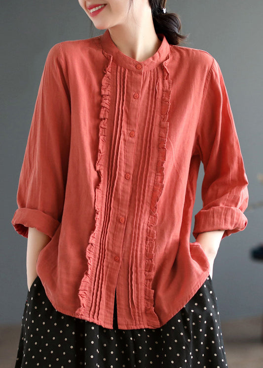 Schöne Weiße Stehkragen Rüschen Patchwork Baumwolle Bluse Tops Frühling