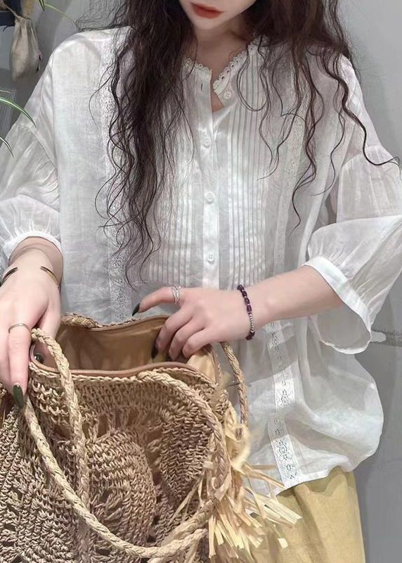 Beautiful White Wrinkled Cotton Blouse Tops Half sleeve