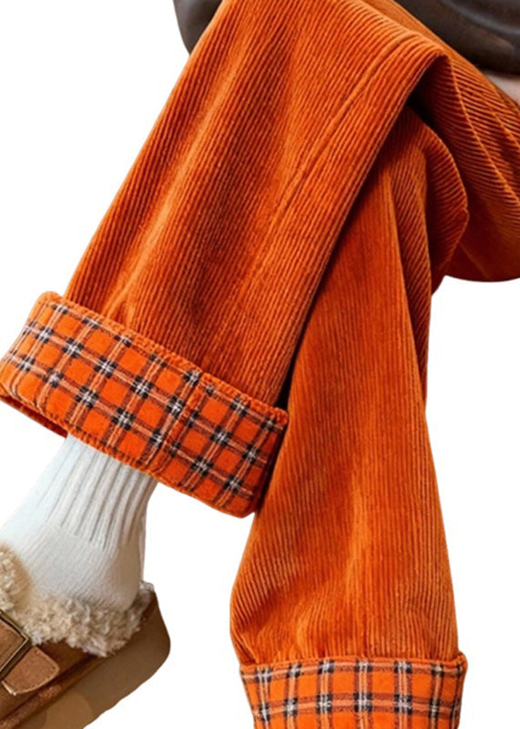 Wunderschöne gelbe Cordhose mit Patchwork-Taschen und weitem Bein für den Frühling