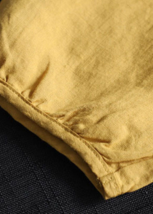 Schönes gelbes Rüschen Patchwork Leinenhemd Halbarm