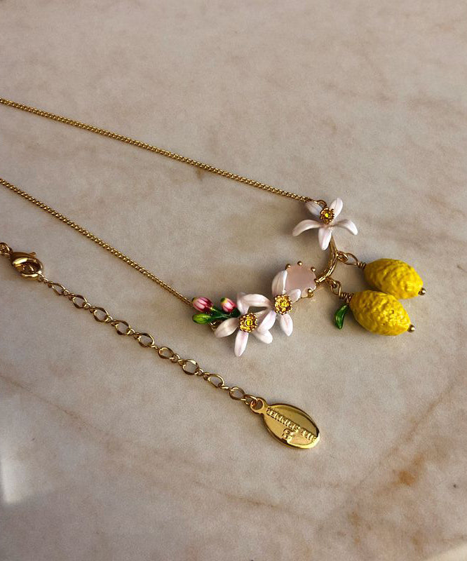 Wunderschöne Halskette mit Anhänger aus gelbem Sterlingsilber mit vergoldetem Emaille-Edelstein