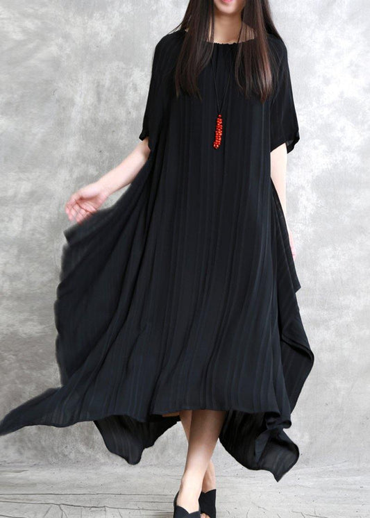 Beautiful black clothes o neck asymmetric Plus Size Dress - SooLinen