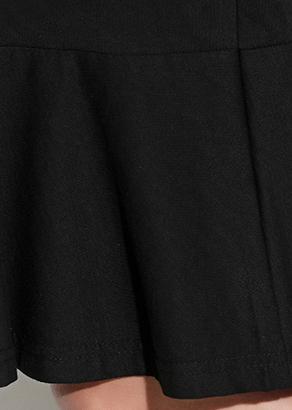 Wunderschöne schwarze Leinentunika mit Druck, Vintage-Form, O-Ausschnitt, kurzes Frühlingskleid