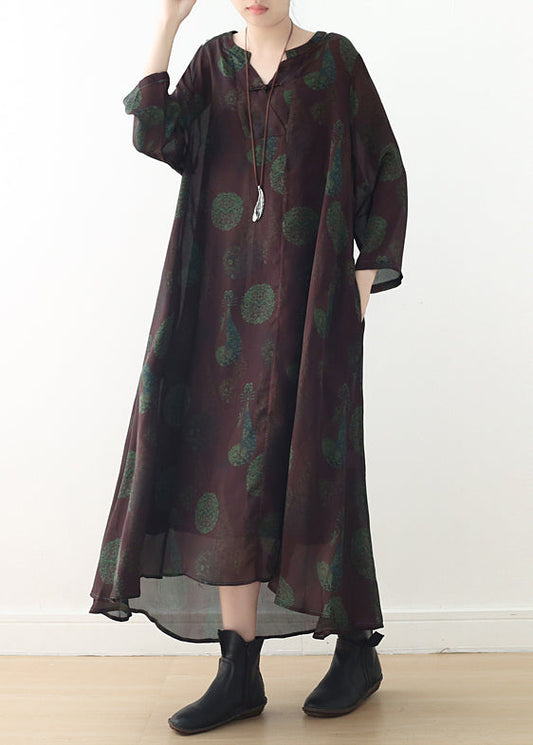 Schöne grün lila drucke seide kleid boutique Stoffe v-ausschnitt lange sommer Kleider