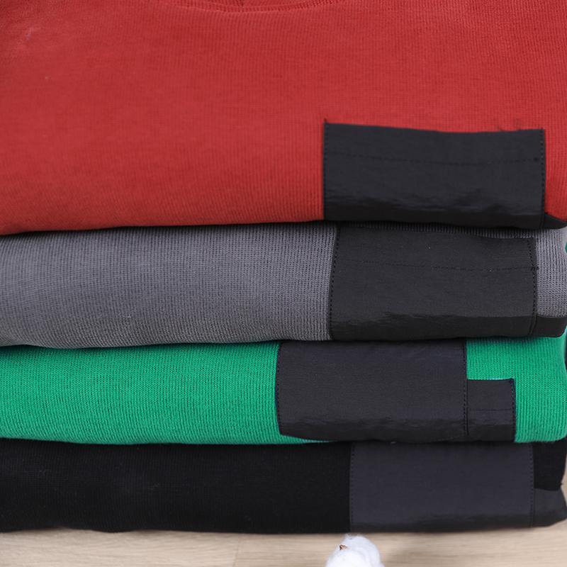 Beautiful green thick tops women blouses hooded patchwork oversized shirts - SooLinen