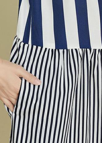 Beautiful lapel atchwork cotton dresses Outfits striped Robe Dress - SooLinen