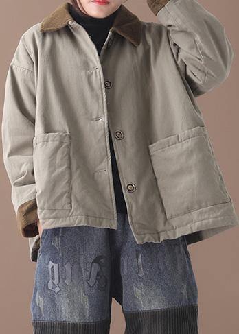 Beautiful lapel patchwork Fine coat army green cotton outwears - SooLinen