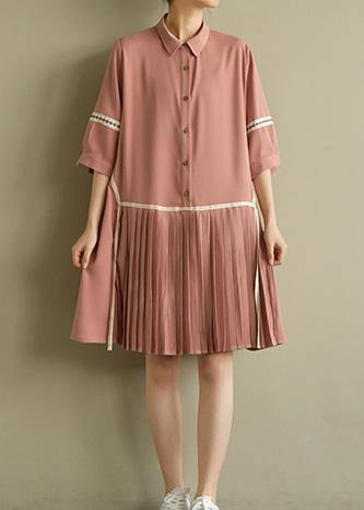 Beautiful lapel Cinched chiffon Indian Wardrobes pink tops Summer - SooLinen