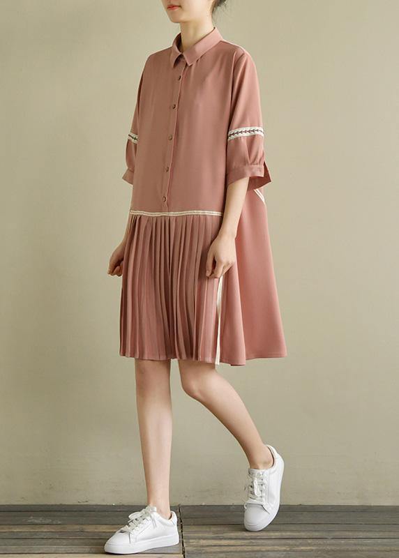 Beautiful lapel Cinched chiffon Indian Wardrobes pink tops Summer - SooLinen