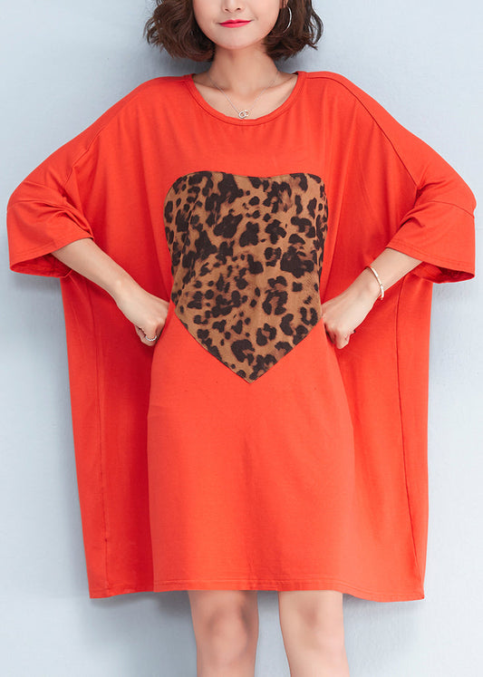 Schöne o neck baggy Baumwolle kleidung Frauen Mode muster orange Plus Größe Kleider Sommer