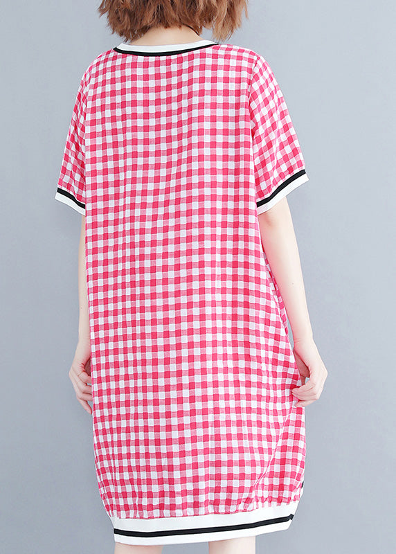 Schöne rot karierte Baumwollkleidung 18. Jahrhundert Tutorials O-Ausschnitt Midi Sommerkleid