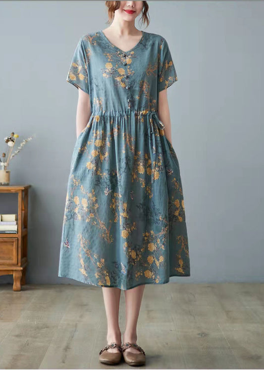 Schönes orangefarbenes Kleid mit O-Ausschnitt und Taschendruck