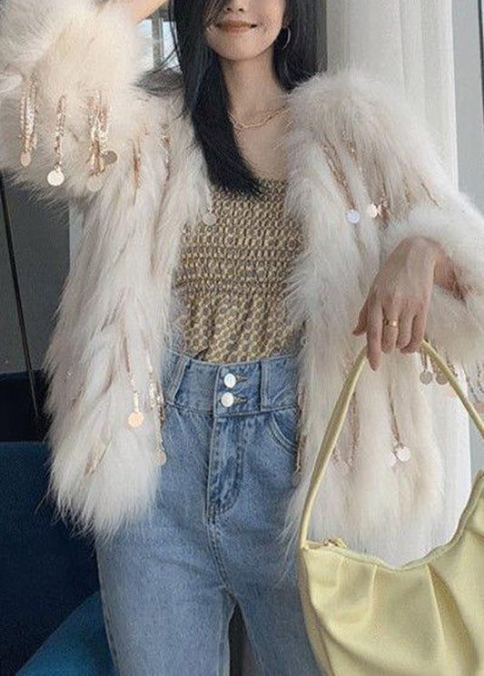 Beige Kunstleder und Pelzmäntel Winter