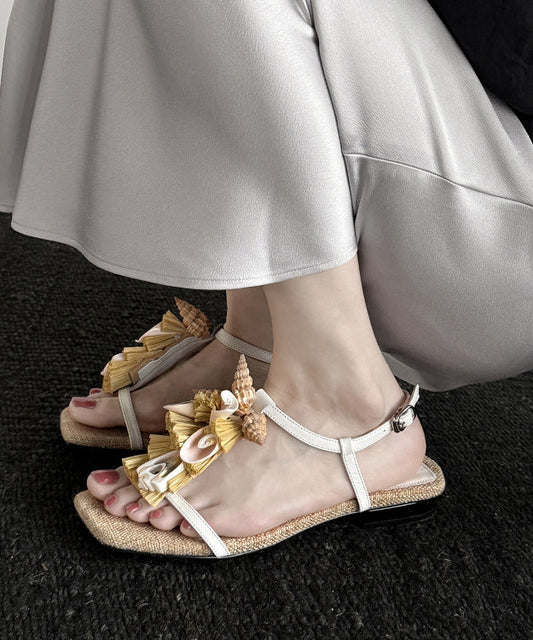 Beige Sheepskin Tassel Splicing Boho Water Sandals Peep Toe