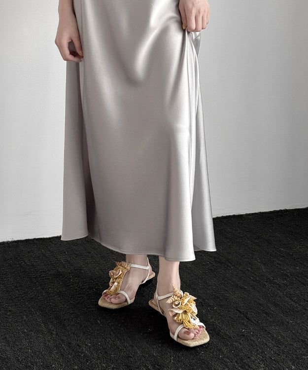 Beige Sheepskin Tassel Splicing Boho Water Sandals Peep Toe