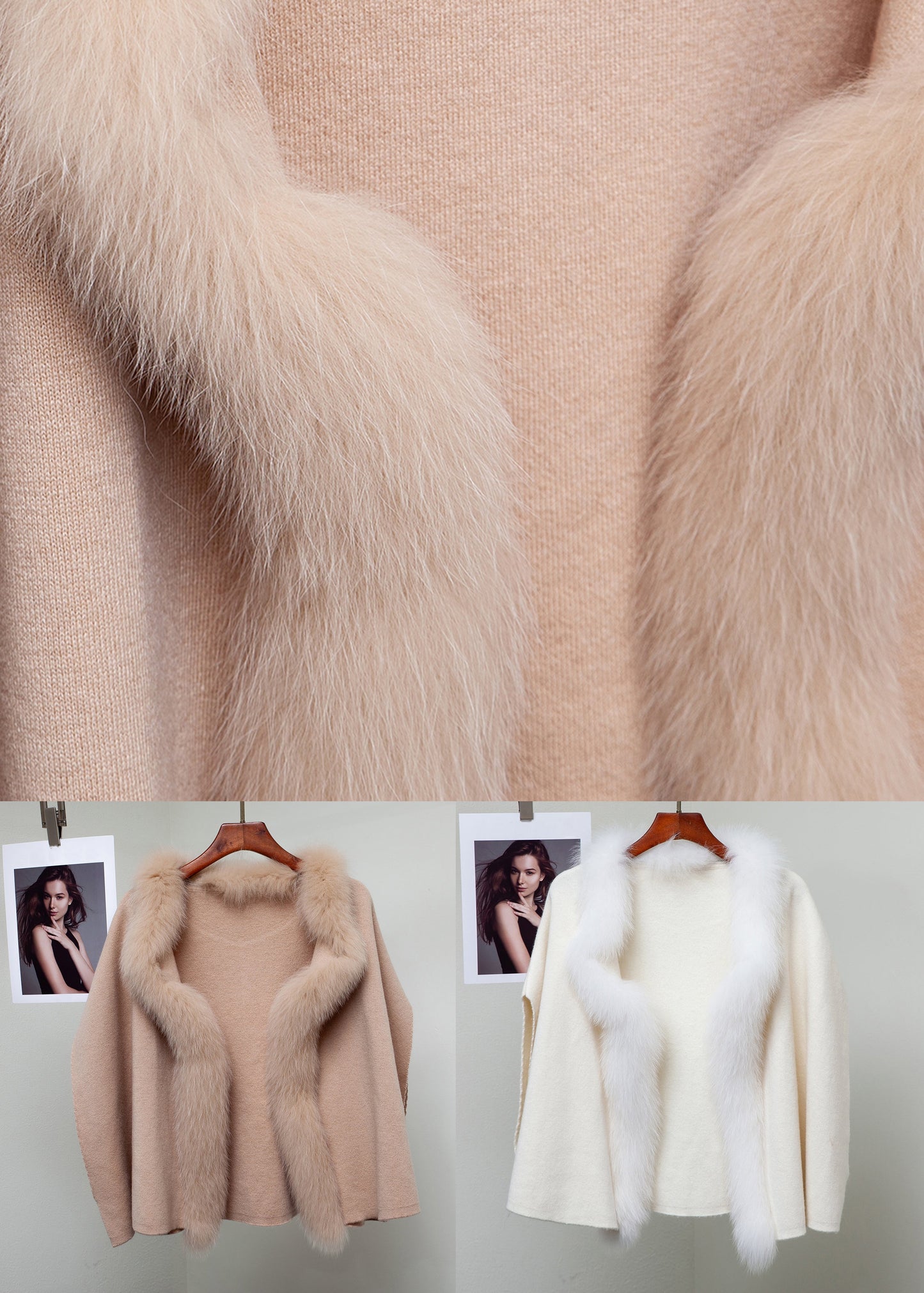 Beige Solid Patchwork Woolen Winter Coat Fox Collar