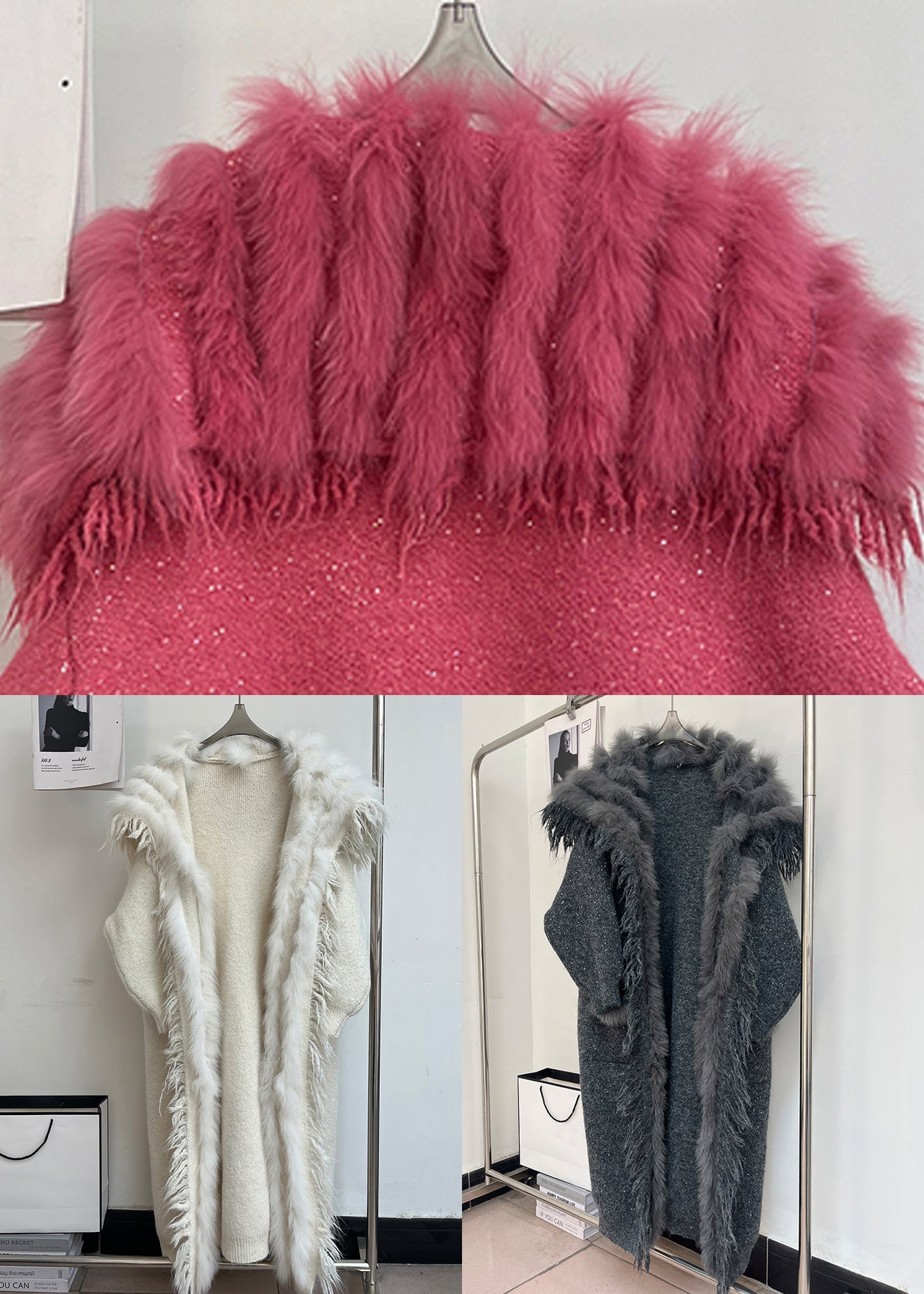 Abrigos de lana con cuello marinero, patchwork y bolsillos con borlas en beige