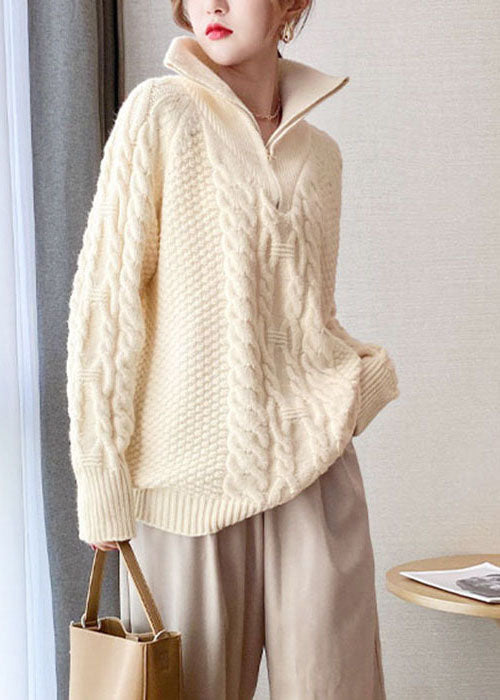 Beige dicken Strick Pullover Tops Rollkragen Frühling
