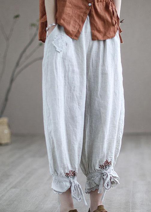 Beige Elastic Waist Harem Summer Pants Linen - SooLinen