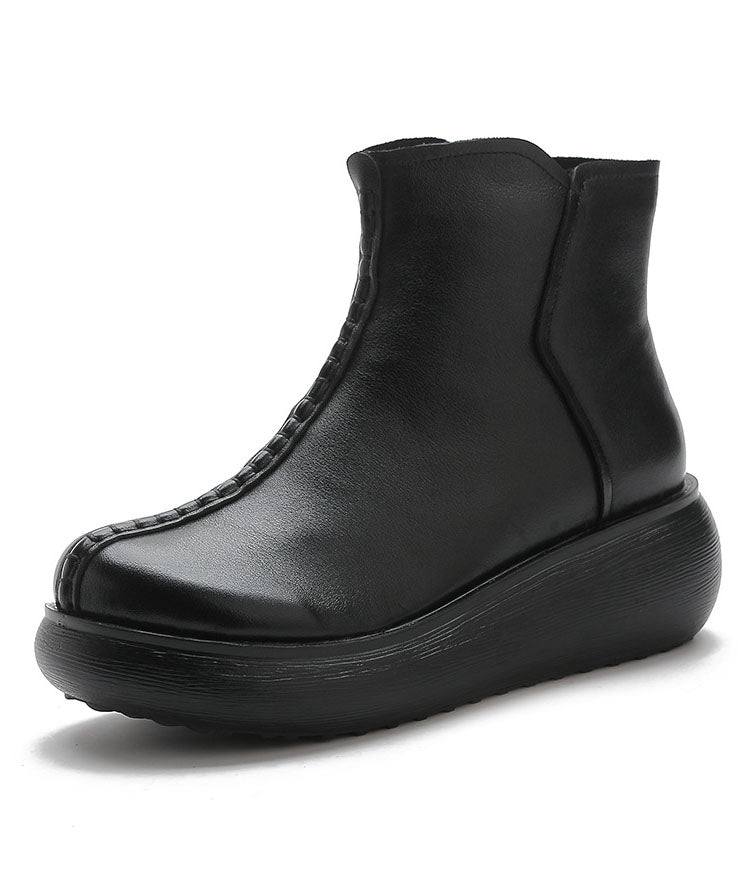 Schwarze Stiefel Plateaustiefel aus Rindsleder Schlichte Stiefel