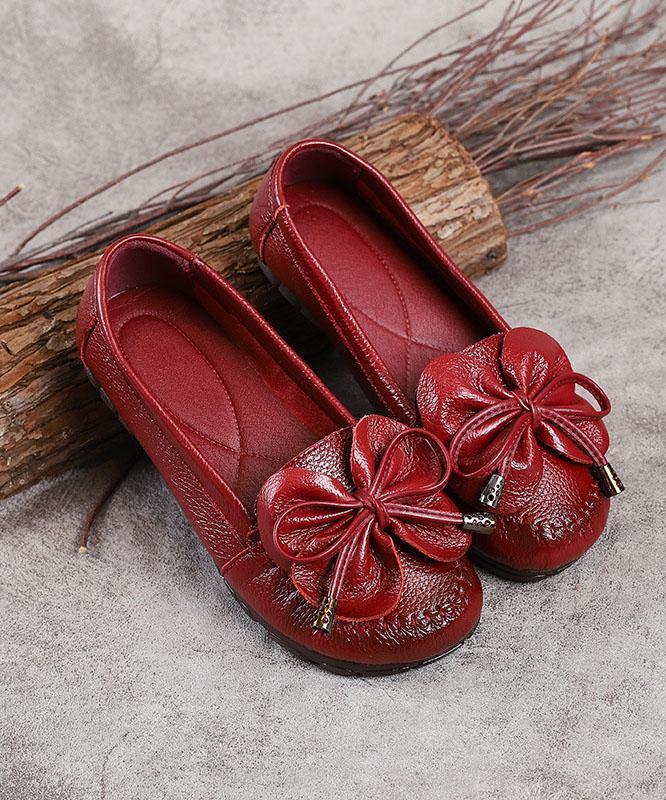 Black Bow Flat Shoes Genuine Leather Handmade Flat Shoes - SooLinen