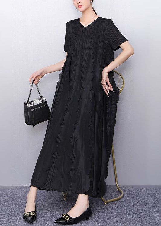 Black Chiffon Vacation Dresses Oversized Ruffles Summer
