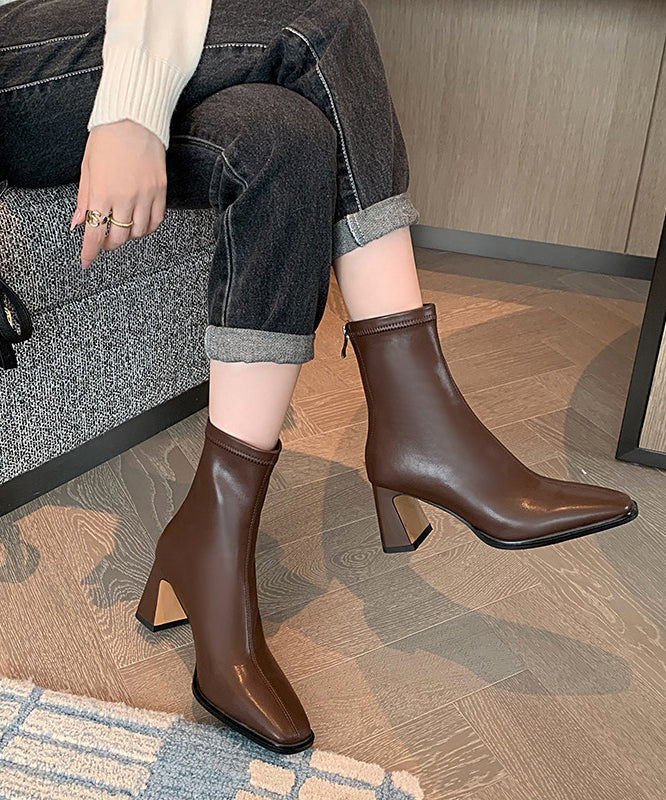 Black Chunky Faux Leather Women Splicing Boots Square Toe
