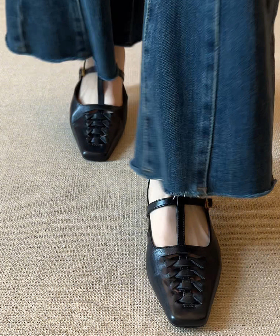 Black Chunky Sheepskin Elegant Splicing Slide Sandals