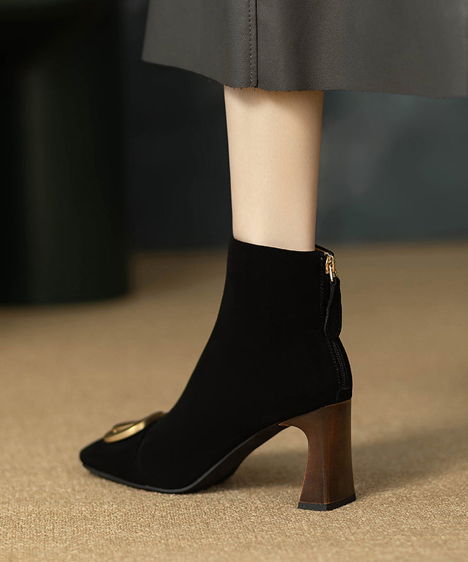 Botas negras gruesas de ante con lentejuelas