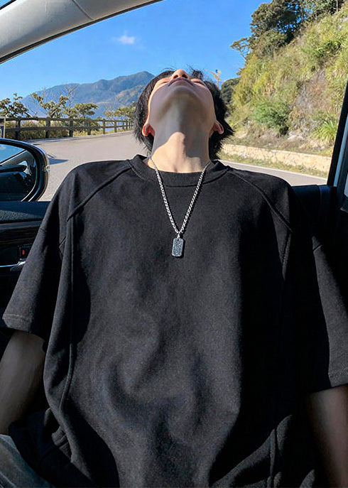 Black Cotton Graphic Tees Men Oversized Half Sleeve
