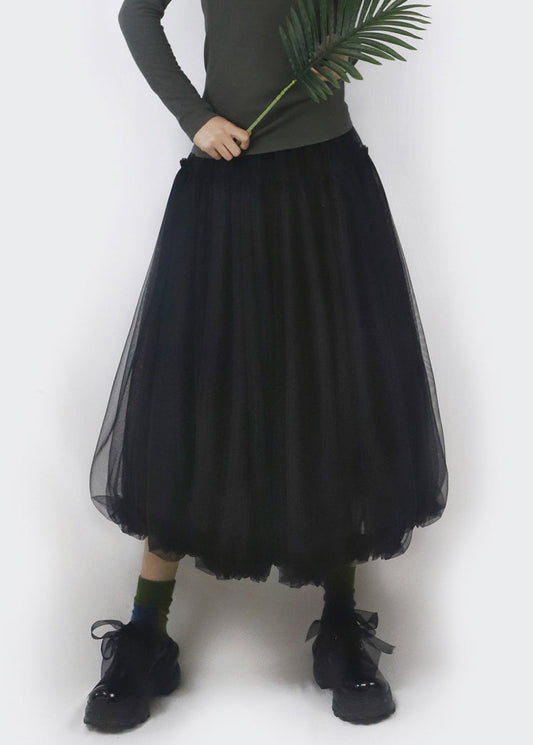 Falda de tul liso con cintura elástica y volantes, color negro