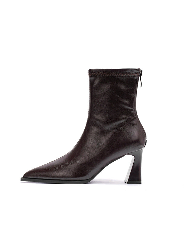 Black High Heel Faux Leather Stylish Splicing Boots