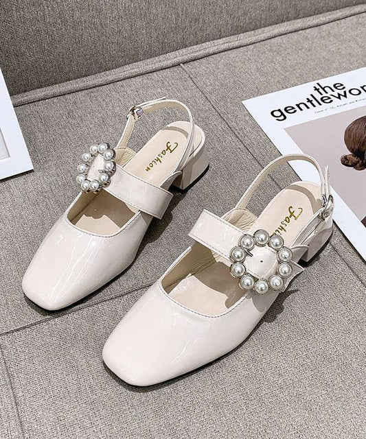 Black High Heels Chunky Faux Leather Comfy Buckle Strap High Heels - SooLinen