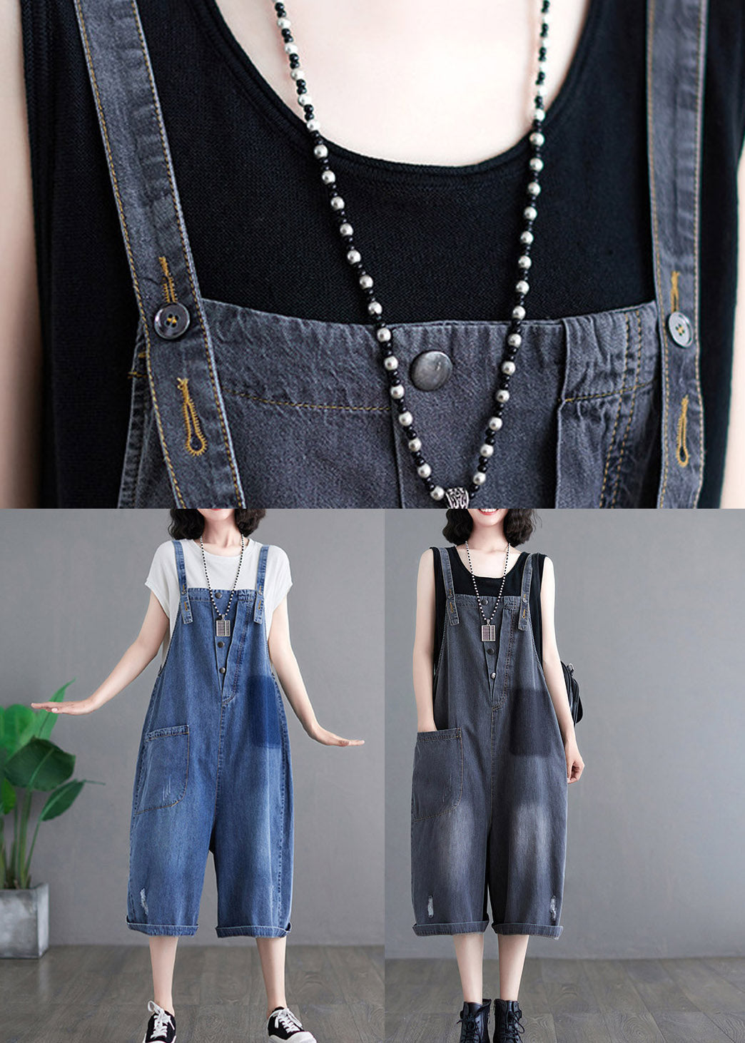 Black High Waist Denim Jumpsuit Sleeveless