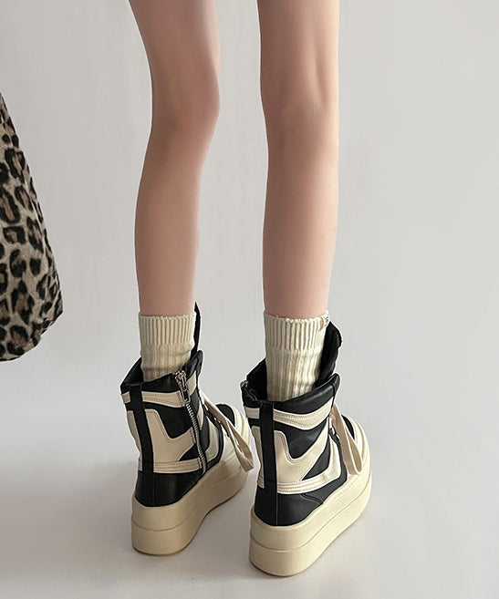 Botas negras de plataforma de piel sintética con cordones y empalme de moda