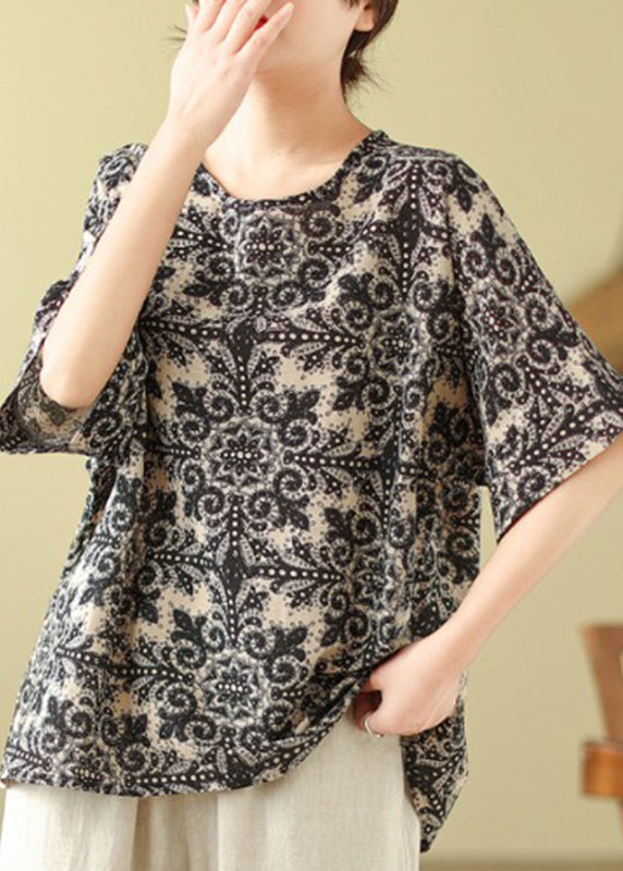 Black O-Neck Patchwork Top Short Sleeve