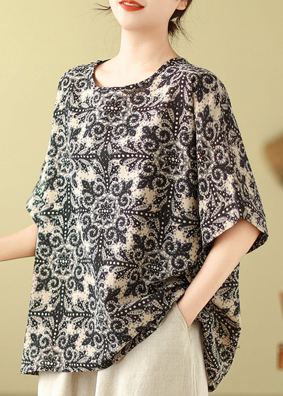 Black O-Neck Patchwork Top Short Sleeve