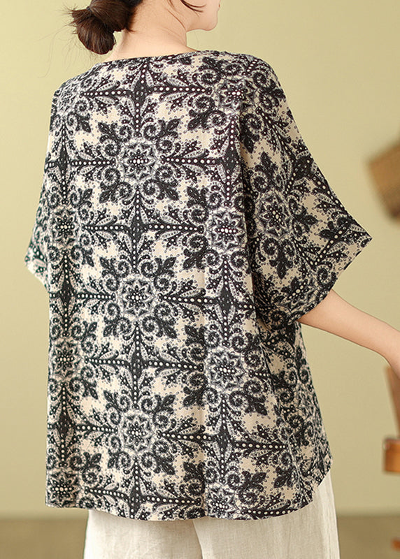 Black O-Neck Patchwork Top Short Sleeve