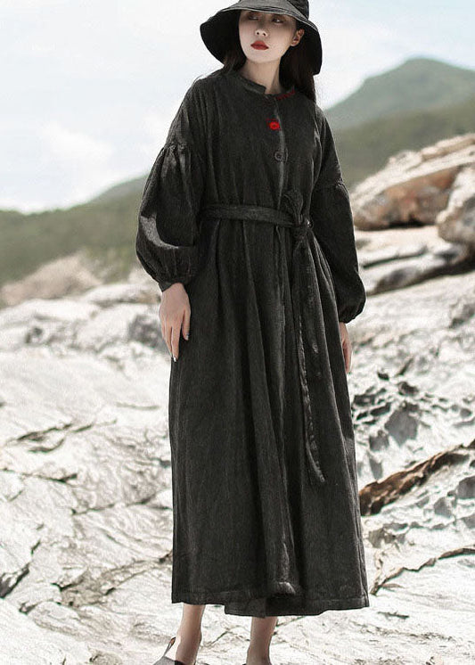 Schwarzes Patchwork Cordkleid Cinched Spring