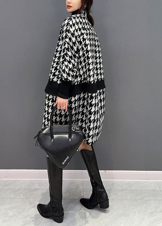 Schwarz Patchwork Baumwolle Mäntel V-Ausschnitt Taschen Frühling