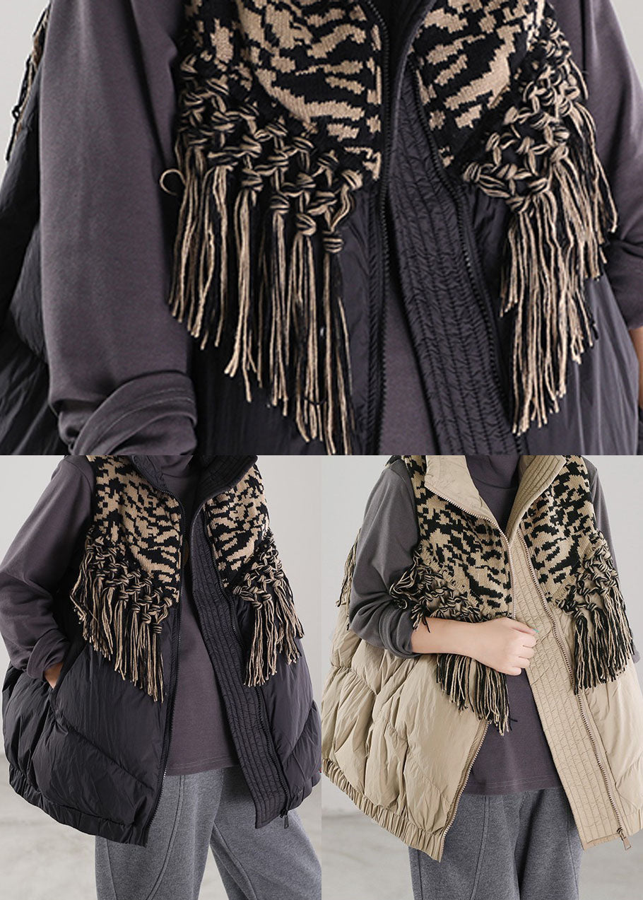 Schwarze Patchwork-Winterdaunenweste mit Reißverschluss und Entendaunen