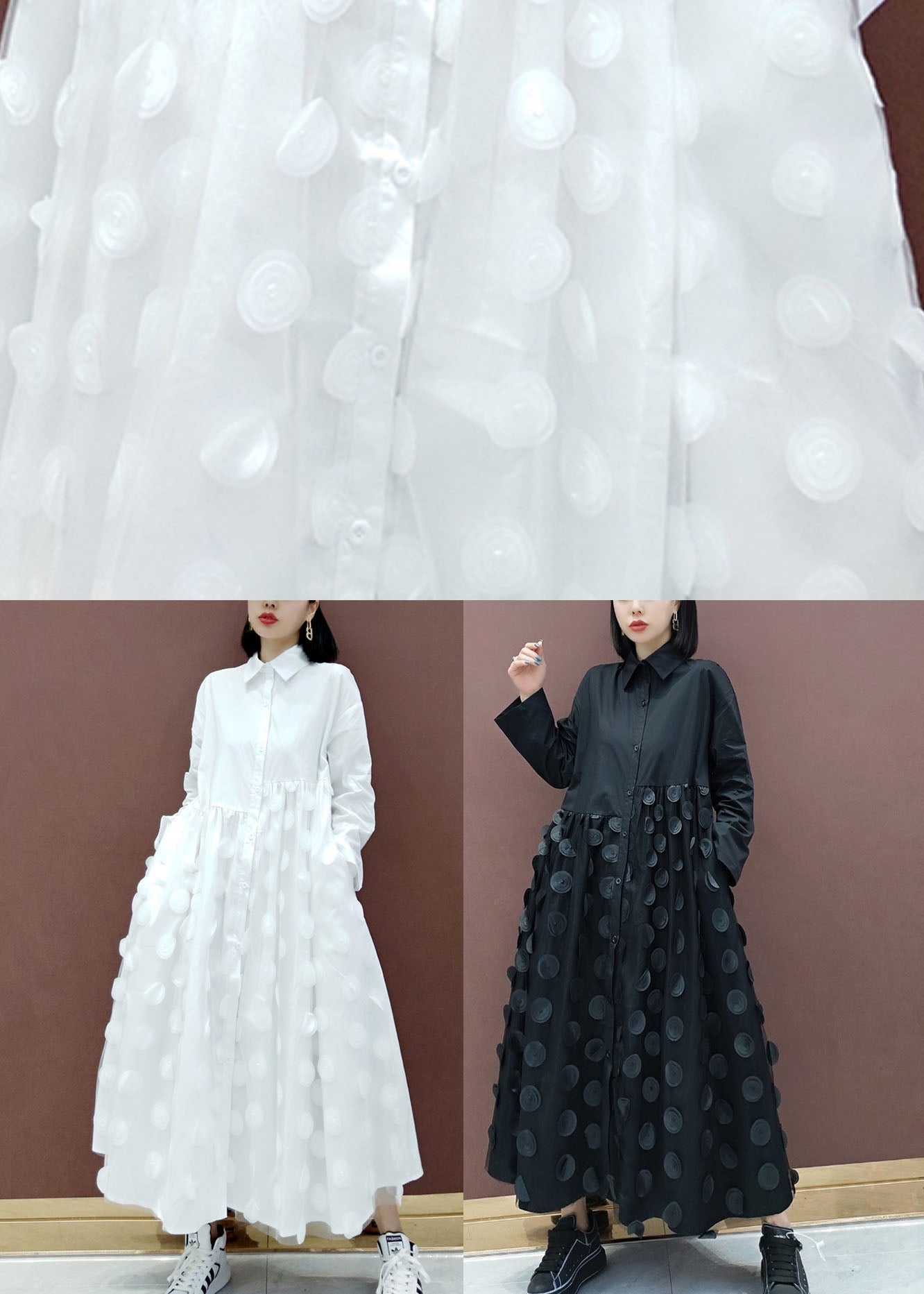 Schwarzes Patchwork-Urlaubskleid mit Taschen, Frühling