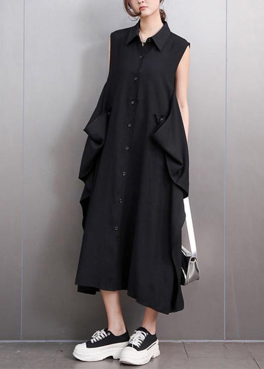 Black Pockets Button Maxi Dresses Summer