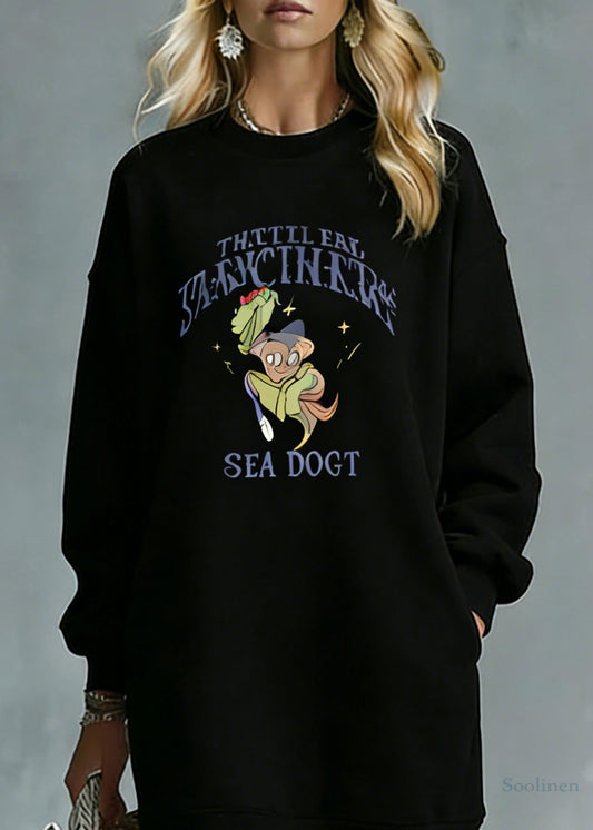 Black Pockets Lace Patchwork Warm Fleece Maxi Dresses O Neck Spring