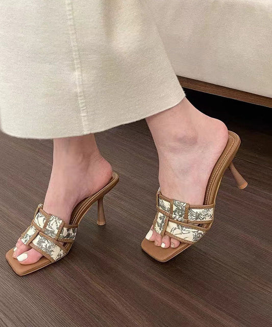 Schwarze Print Fashion Splicing High Heel Slide Sandalen Peep Toe