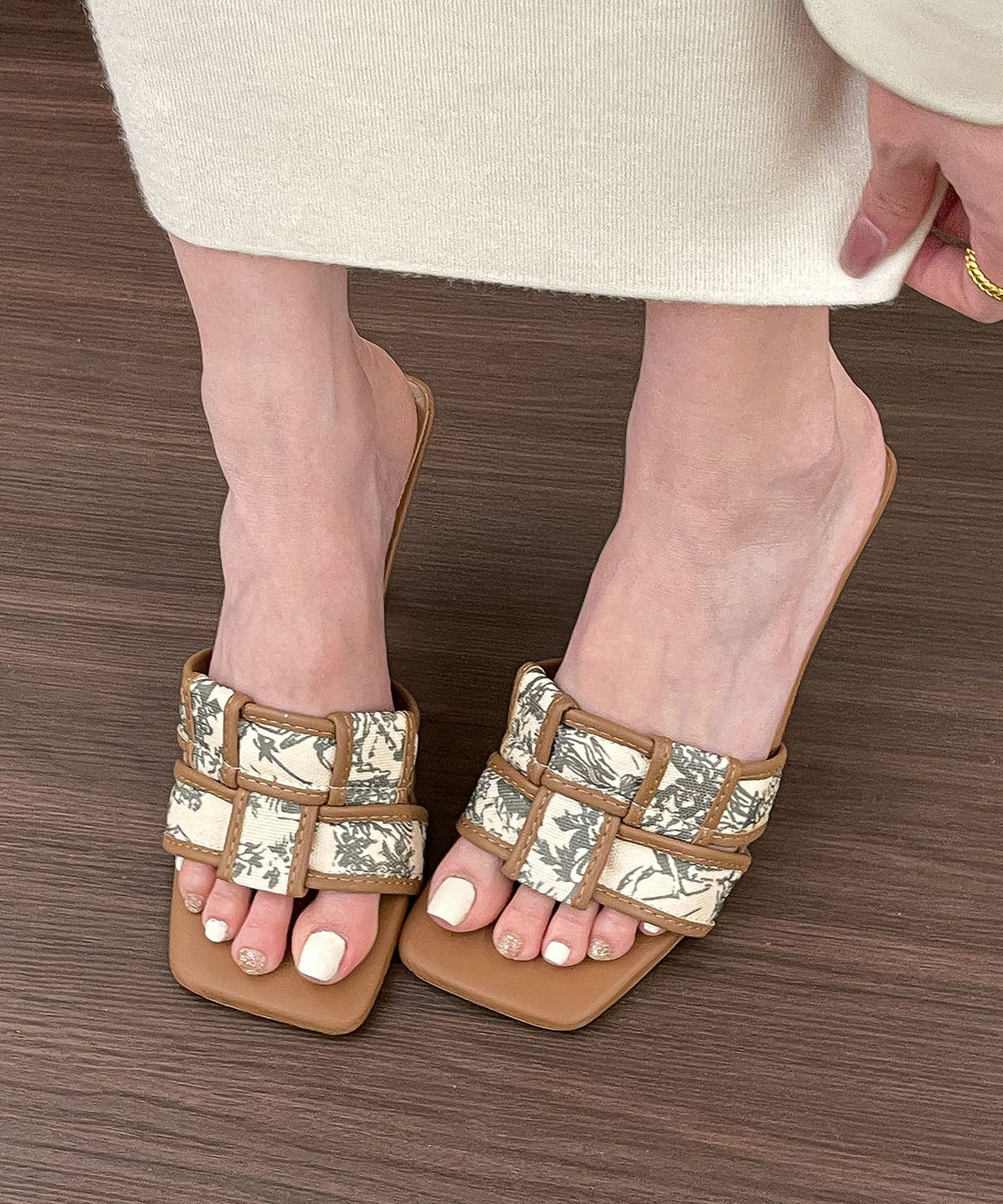 Schwarze Print Fashion Splicing High Heel Slide Sandalen Peep Toe