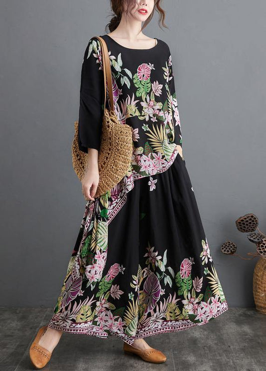 Black Print Suit Spring Large Women's Top Casual Wide Legged Pants Two pieces - SooLinen