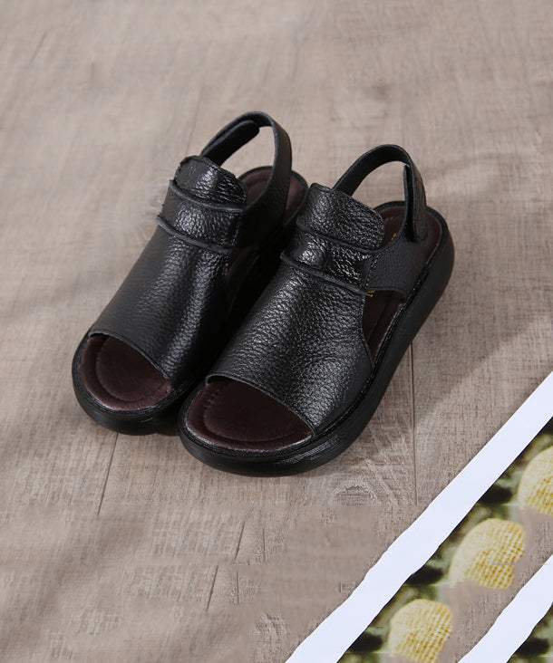 Schwarze Sandalen Splicing Wedge Sandalen Peep Toe